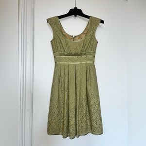 Nanette Lepore SIZE 0 Olive Green Lace Pleated A Line Dress